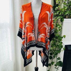 Vince Camuto Orange & Black Floral Soft Lightweight Chiffon Luxury Wrap One Size